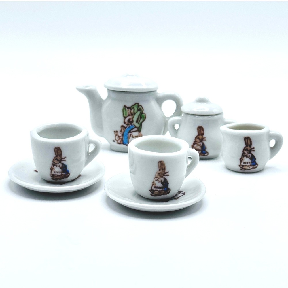 Vintage Miniature Peter Rabbit Tea Set Made in Japan Dollhouse Whimsical